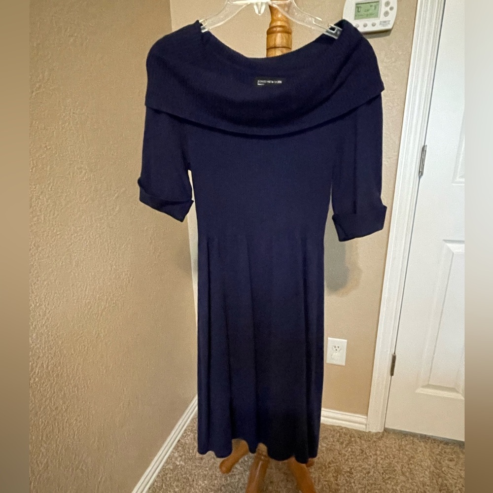 Jones New York Navy Ribbed Knit Dress